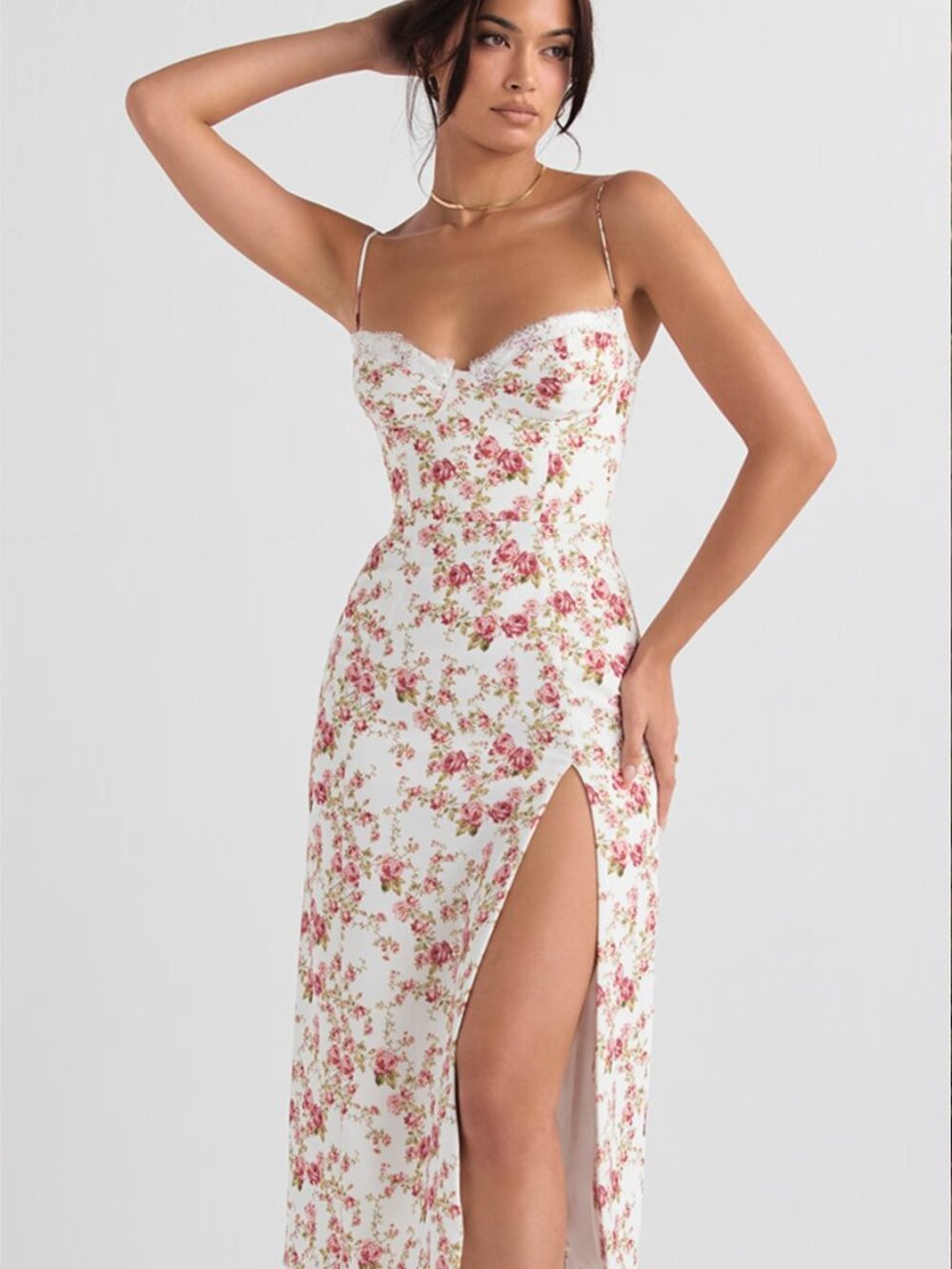 HOUSE OF CB Charlotte rose print corset midi sundress L+ picnic birthday dress